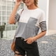 thumbnail image 5 of Camiseta de mujer Bloque de color a rayas Manga corta Cuello redondo Top suelto, Gris, S Eigraketly AP001245-09, 5 of 7