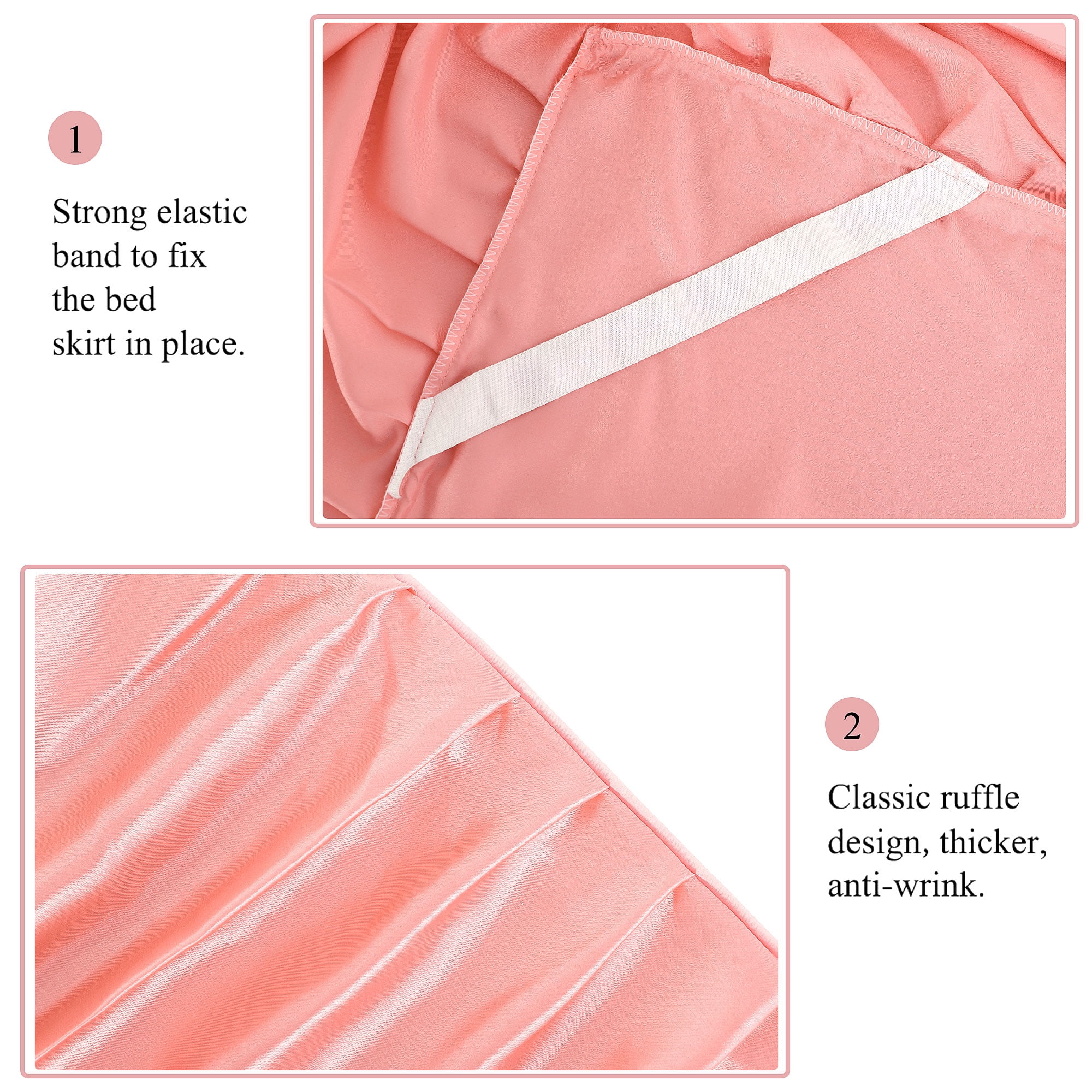PiccoCasa Satin Silk Wrap Around Bed Skirt Dust Ruffle 18" Drop, King Coral Pink
