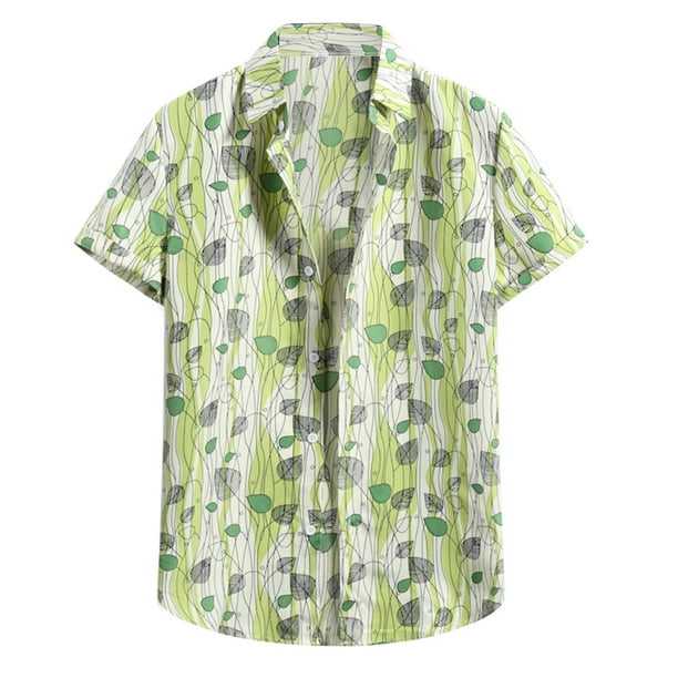 Blusa informal de manga corta con botones y estampado de playa para hombre Pompotops oipoqjl48591