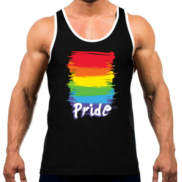 Interstate Apparel - Men's Rainbow Gay Pride Tee White Trim Black Tank ...