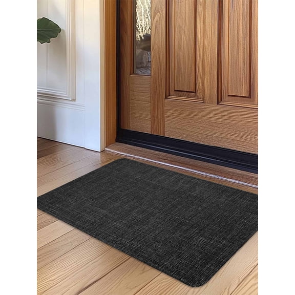 Black Burlap Texture Door Mat Indoor Outdoor Entrance, Non Slip Rug for Kitchen Bathroom Entryway Rug, Farmhouse Vintage Black Washable Doormat Floor Mat for Office Home Decor 24x36 Inch