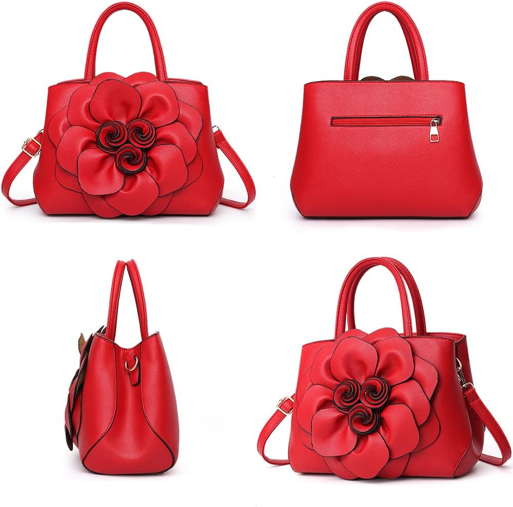 Kwuty Tote Top-handle Handbags for Women 3D Floral Purse PU Leather Hobo Crossbody Shoulder Bag Satchel