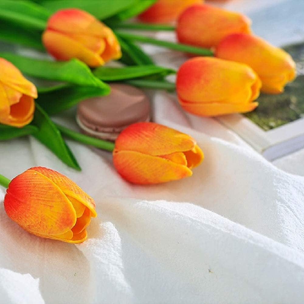 Latex Tulips Real Touch Pink Artificial Flowers Fake Tulips Arrangement Bouquet for Home Office Wedding Decor (Pink)