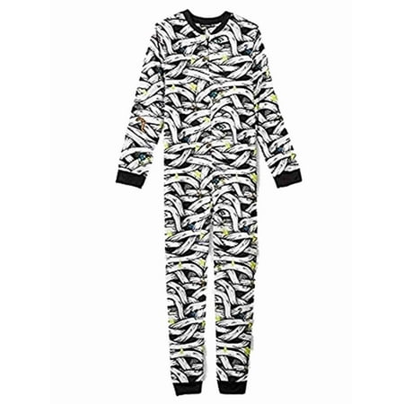 Boys White Mummy Print Sleeper Pajamas Polyester Fleece Union Suit