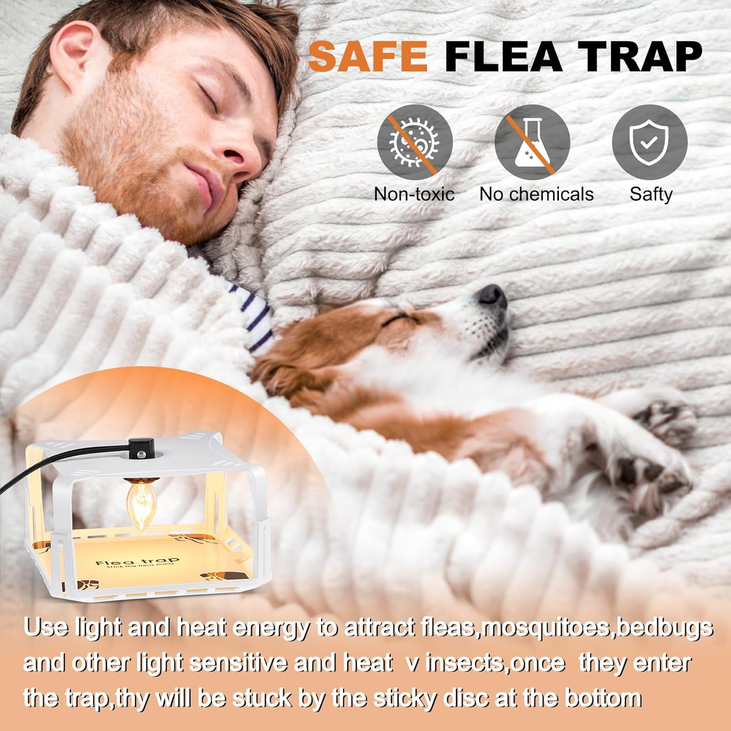 Flea Traps for Inside Your Home 2 Packs, Flea Trap Indoor Pest Control Trapper Insect Killer with Light, Sticky Bed Bug Natural