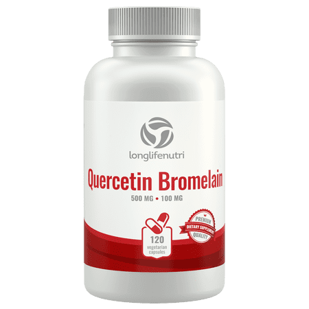 LongLifeNutri Quercetin 500 mg with Bromelain 100 mg - 120 Vegetarian Capsules, Natural Antioxidant