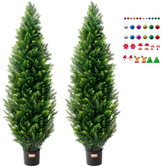 VEVOR Artificial Cedar Topiary Tree, 60 inch Tall (2 Pieces), with Extra Leaves & Pot Faux Evergreen Fake Pine Cypress Trees Plant, UV Rated Artificial Greenery Set for Home Decor Indoor/Outdoor