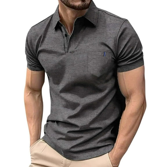 Homenesgenics Mens Shirts 3xl Men's Shirts Fashion Casual Solid Color Versatile Button-Down Short Sleeve Top Gray XXXL
