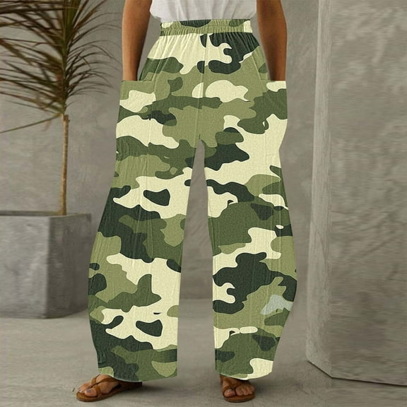 Runfenguu Baseball Pants Youth, Running Pants Women Women Casual Printing Pockets Elastic Mid-Waist Comfortable Wide-Legged Loose Pants