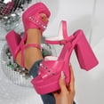 thumbnail image 6 of Women's Platform Sandals Fashion Studded Chunky Block Heels Ankle Strap High Heels Open Toe Casual Dressy Party Shoes Pink Size 7.5, 6 of 7