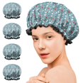 thumbnail image 7 of Shower Caps,Light Blue Christmas Snowman Pattern Waterproof Shower Cap for Women 4 Pieces,Double Reusable Hair Cover for Shower PEVA Elastic Stretch Hem, 7 of 7