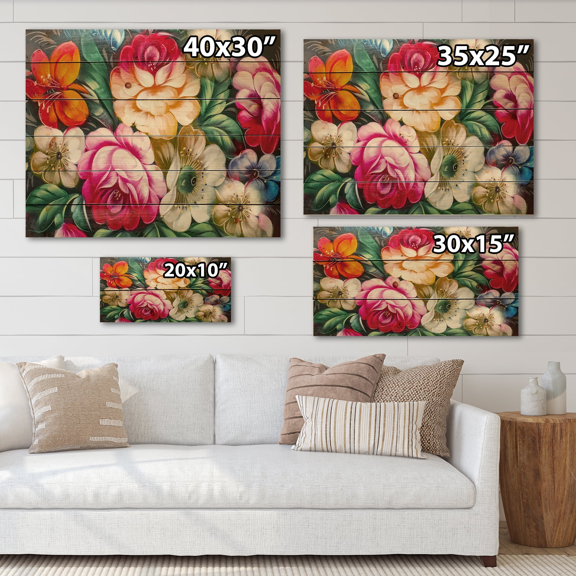 Designart 'Vintage VIbrant Yellow and Red Flower Still Life II' Traditional Print on Natural Pine Wood