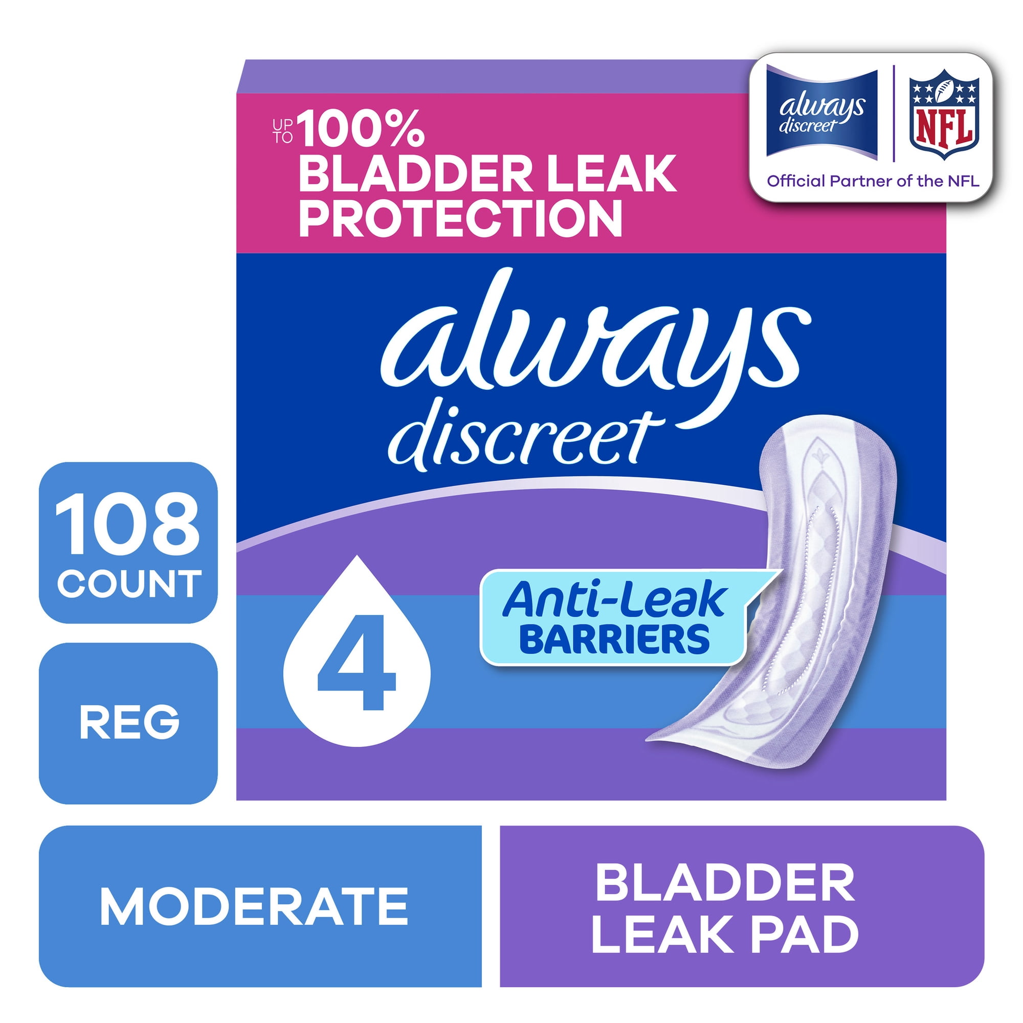 Always Discreet Pads, Moderate Absorbency, Regular, 108 Count