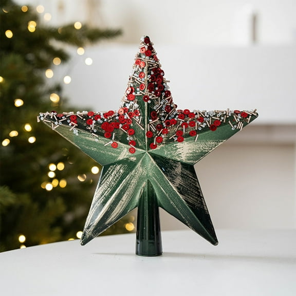 Deeceymbur Spring Base Christmas Tree Topper Five Pointed Star Easy Install 3 Color Xmas Home Commercial 7.87in