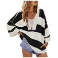 thumbnail image 2 of Utoimkio Women's Oversized Striped Shirt Half Zip Loose Fit Sweatshirt for Women Color Block V Neck Blouse Tops Casual Long Sleeve Pullover, 2 of 6