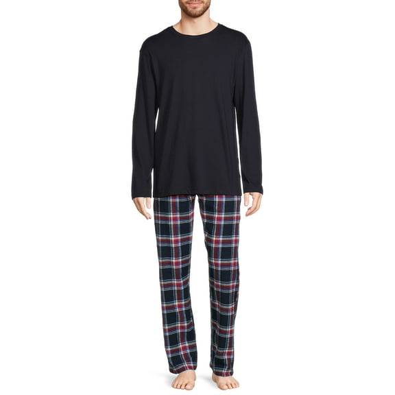 Hanes Men's and Big Men's Super Soft Modal Crewneck Top with Flannel Pant Set