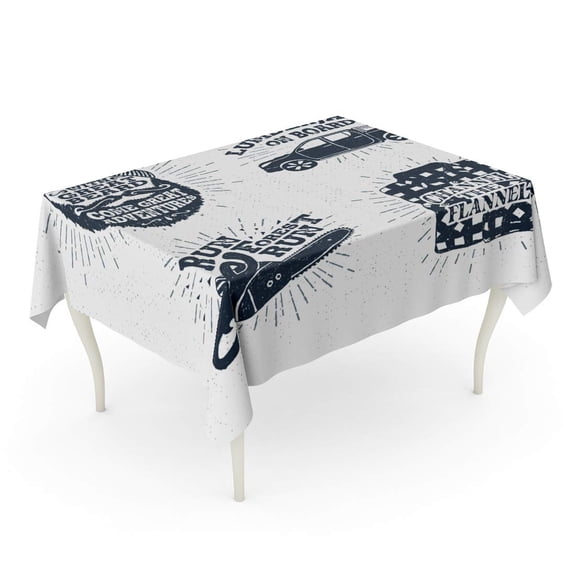 SIDONKU Lumberjack Vintage Badges with Bearded Face Pickup Truck Chainsaw and Plaid Tablecloth Table Desk Cover Home Party Decor 60x120 inch
