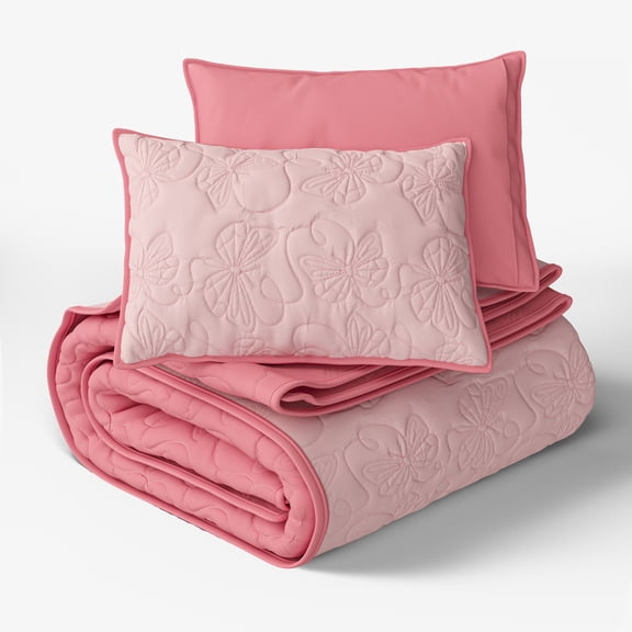 Mainstays Kids Reversible Butterfly Stitch Quilt Set, Full/Queen, 3 Pieces
