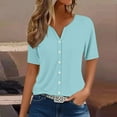 thumbnail image 2 of Women's Shirt 2025 Summer Short Sleeve V-Neck Button-Down Casual Printed Blouse | Yubnlvae | Womens Summer Tops Fashion 2025 V Neck Print Shirts Casual Button (Light blue | XXL), 2 of 6