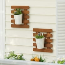 Furinno Tioman Outdoor Hardwood Lifestyle Hanging Wall Planter in Teak Oil, Set of 2, Natural