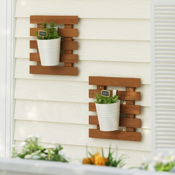 Furinno Tioman Outdoor Hardwood Lifestyle Hanging Wall Planter in Teak Oil, Set of 2, Natural