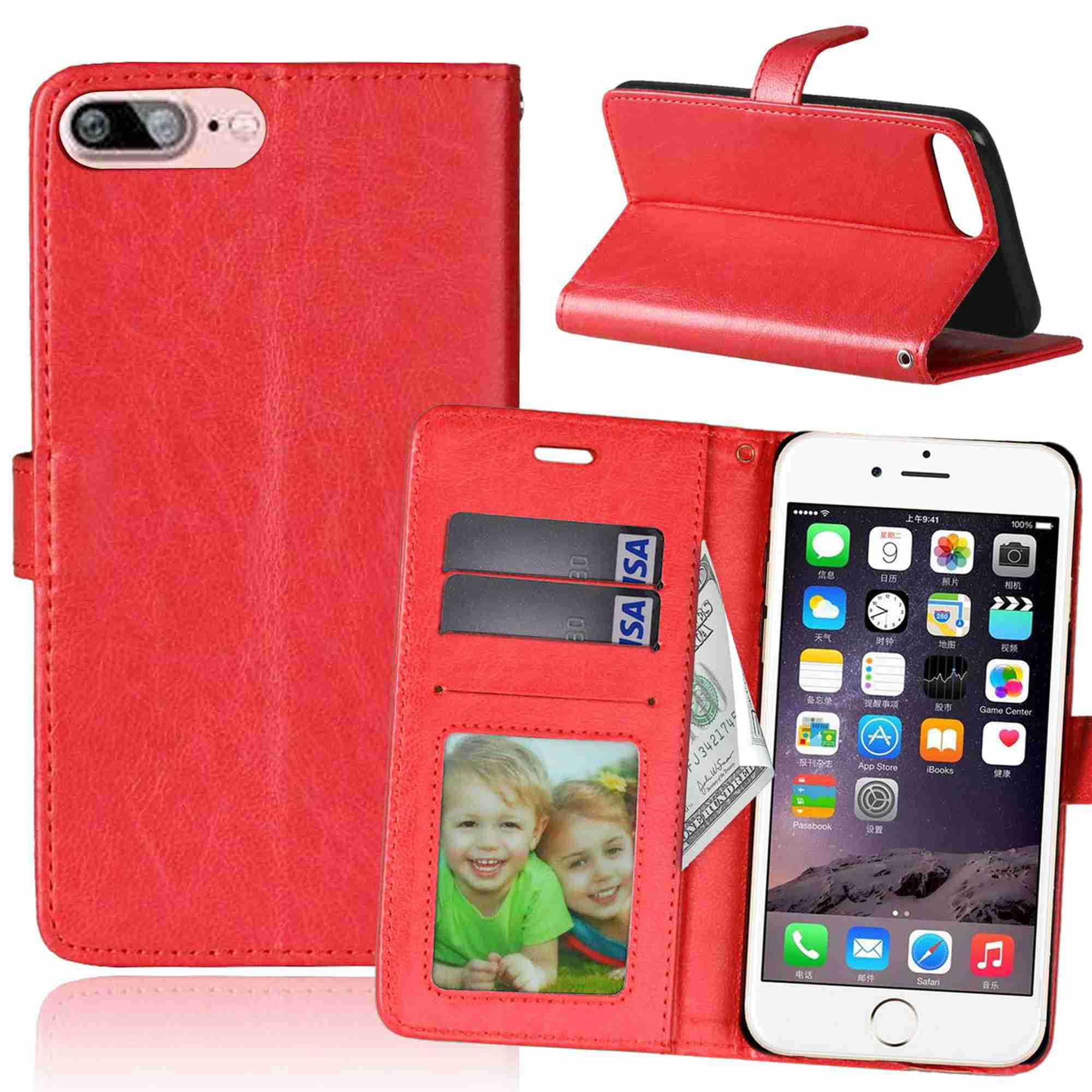 Flip Case for iPhone 8 Plus Leather Cover Extra-Protective Business Cell Phone case Card Holders Kickstand with Free Waterproof-Bag 