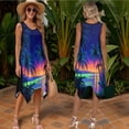 thumbnail image 2 of Psesaysky Tropical Palm Tree Night Men Button Down Shirts,Women Flared Mini Dress Sleeveless Sundress for Summer Beach Valentine's Day Couple Matching Outfit for Wedding Date Party-3XL, 2 of 7