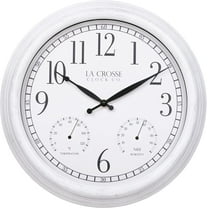 La Crosse Clock 15 In. Indoor/Outdoor Quartz Payton White Wall Clock with Temp & Humidity, 404-3015CC