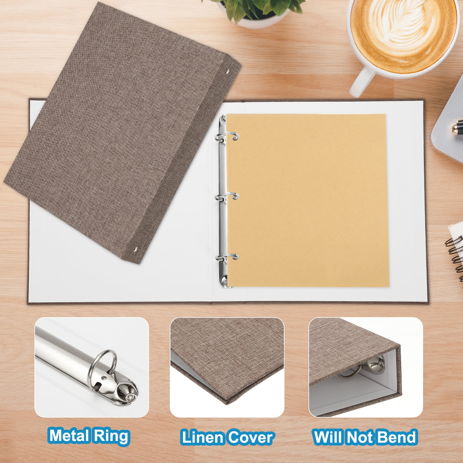 Uxcell 3 Ring Binder, A4 Size Flexible Round Binder Big Capacity Linen Planner Binder for Business Home Classroom, Dark Gray