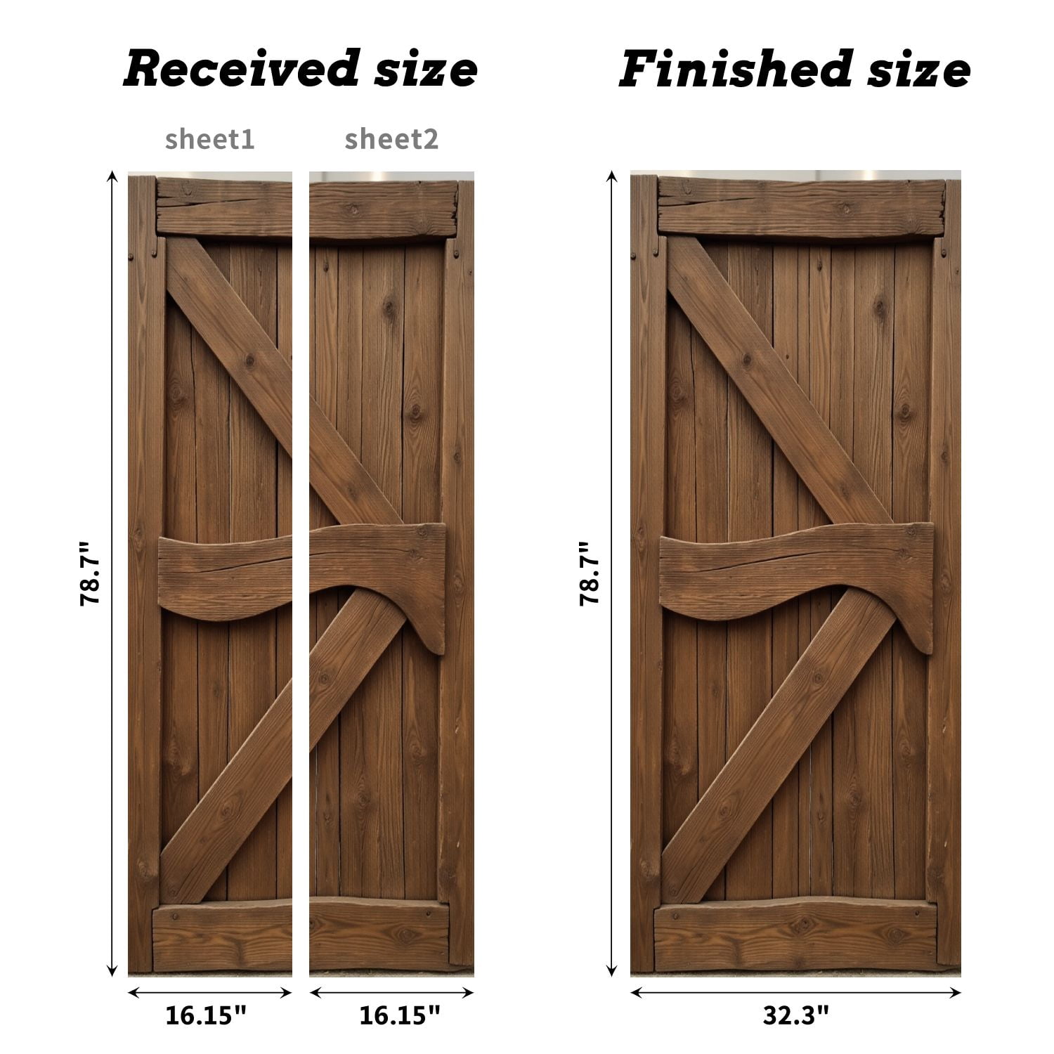 Self Adhesive Vinyl Refrigerator Wrap Set Rustic Wooden Barn Doors Diagonal Bracing Natural Door Mural Removable Fridge Sticker Peel and Stick&nbsp;Full Door Cover Decal Kitchen Bar Decor