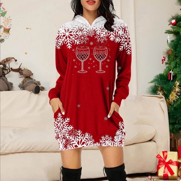 WILLBEST Vestido De Verano Para Mujer, Sudadera Larga Con Estampado Navideño Para Mujer, Top Informal Y Cómodo Para Las Vacaciones, 2025 Elegante Y Acogedor Para La Temporada De Invierno.