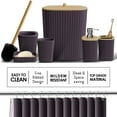 thumbnail image 3 of Clara Clark  Bamboo Bathroom Accessories Set with Shower Curtain Set, Toilet Brush, Trash Can & Soap Dispenser Complete Set - Purple, 3 of 5