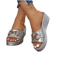 thumbnail image 4 of KEGIRLOM Women's Casual Versatile Style Metal Buckle Wedge Heel Plus Size Shoes Spring/Summer Style Trendy Multi-Color Lightweight Sandals. Silver 5.5, 4 of 9