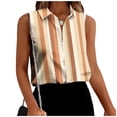 thumbnail image 1 of TaTaai Printed Lapel Top Sleek Texture Women's Fashion Button Front Sleeveless Short Sleeve Loose Summer Casual Office Blouse Gift, 1 of 6