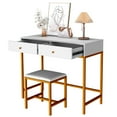 thumbnail image 3 of Ciumeeo Writing Desk with Cushioned Stool Set, 2 Drawers, for Home Office, 35.4''x15.7'', White, 3 of 10