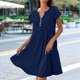 thumbnail image 4 of Vestido Tipo Túnica de Verano para Mujer, de Corta, con Botones, Cuello en V, Holgado, Informal, Plisado, Azul Oscuro, Talla L, 4 of 5