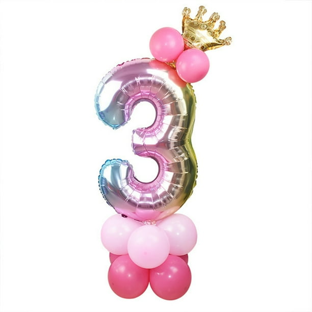 Bewildely Feliz cumpleaños 0 1 2 3 4 5 6 7 8 9 Globo de aluminio con número de oro rosa, globos de helio digitales, decoración de boda, globo Kits de decoración para fiestas Oro rosa Numero 3