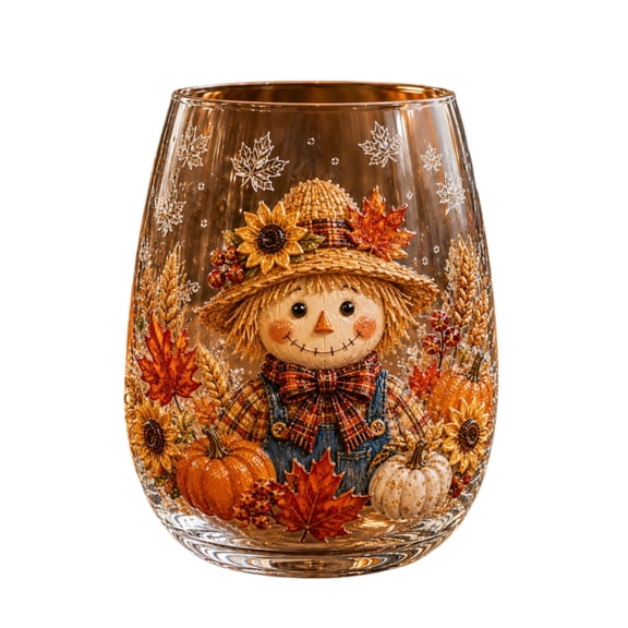 Fall Themed Stemless Vintage Wine Glass Water Tumbler, Decorative Thanksgiving Wine Glasses, Fall Tumbler for Home Table Decor