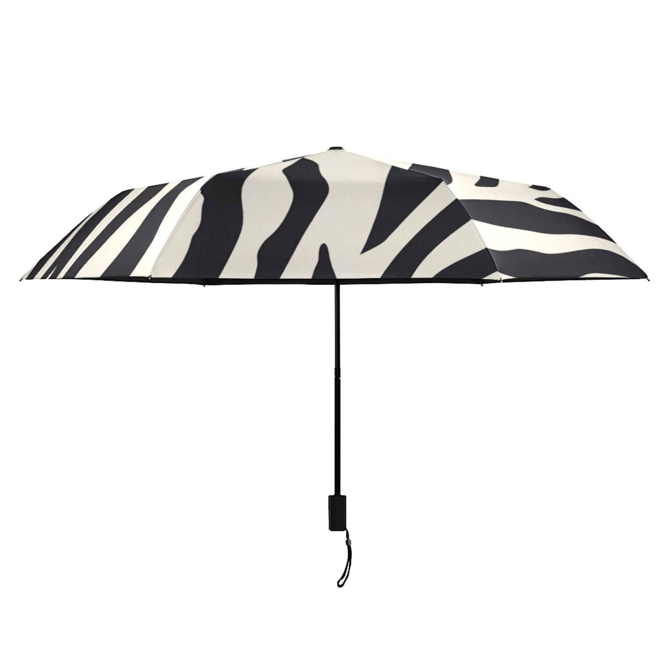 Black White Abstract Zebras Pattern All Weather Umbrella Triple Folding Parasol 6 Ribs UV Protection Portable