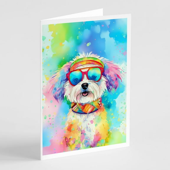 Bichon Frise Hippie Dawg Greeting Cards Pack of 8 7 in x 5 in