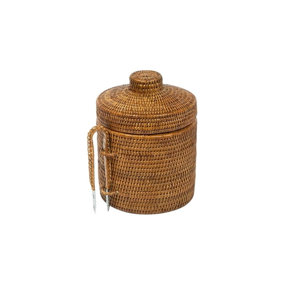 La Jolla Rattan Ice Bucket with Ice Tongs, Brown
