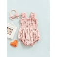 thumbnail image 2 of Cenuakty Baby Girl´s Sleeveless Jumpsuit Floral Print Elastic Bust Shoulder Straps Romper Bow Headband, 2 of 8