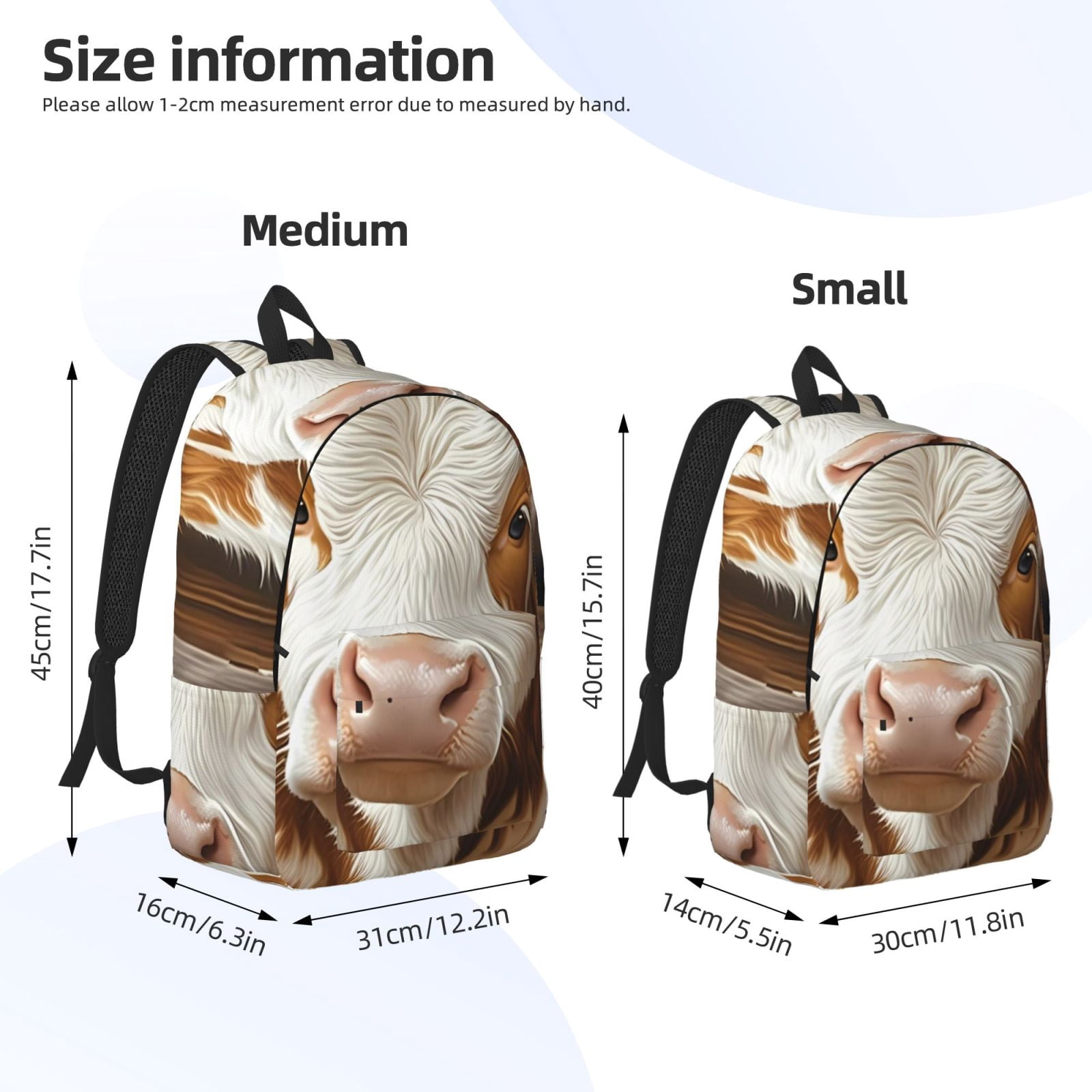 Picia Rustic Cow Butterflies Champagne Printed Canvas Daypack - Stylish and Durable Vintage Compact Backpack - Class, Work, Travel, or Laptop Bookbag,Organized Compartments-Small