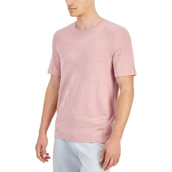 Alfani Men's Tonal Wave Jacquard T-Shirt Rayon/Nylon Pottery Clay-Large