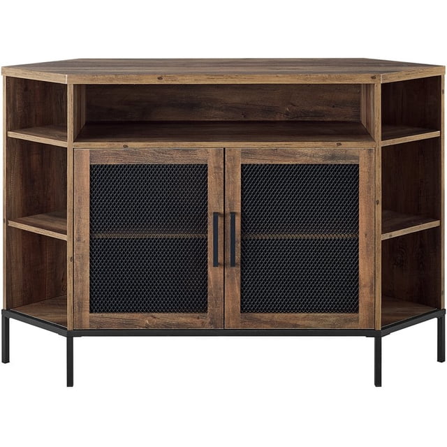 Console de Télévision d'Angle en Maille de 48 Po avec Étagère Réglable en Chêne Rustique