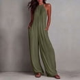 thumbnail image 2 of One Piece Jumpsuits for Women Dressy Casual Sleeveless Halter Backless Wide Leg Rompers Pleated Beach Vacation Jumpers Summer Outfits Army Green, 2 of 5