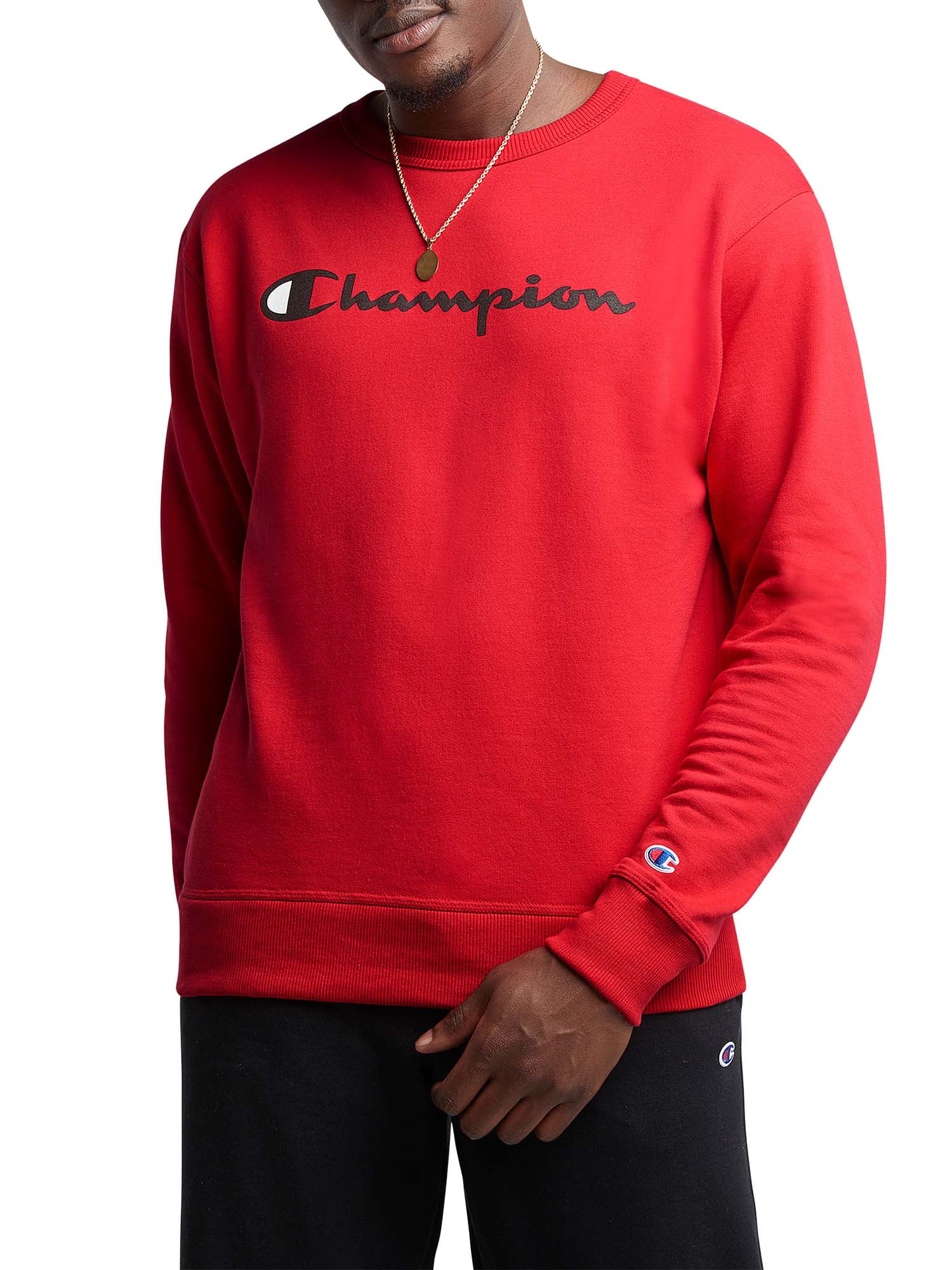 Champion Men's Powerblend Crew, Script Logo Team Red Scarlet / S