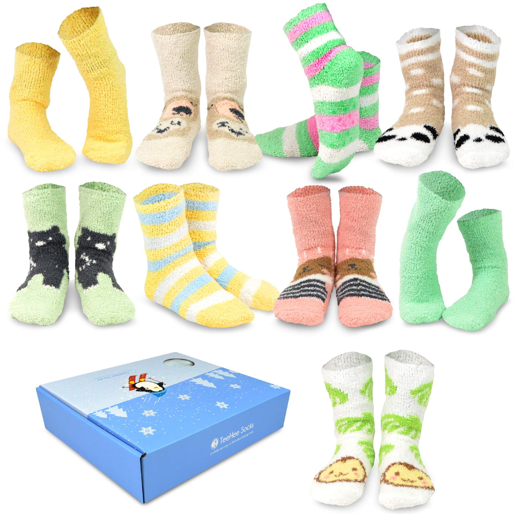 TeeHee Winter Cozy Fuzzy Fluffy Fun Slipper Socks 9-Pack with Gift Box ...