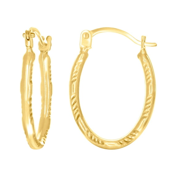14k Yellow Gold Womens Patterned Oval Hoop Earrings 18x12.4mm Wide Hoop Earring for Women - .4 Grams