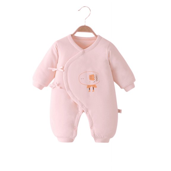 Yidarton Newborn Fall/winter Cotton-padded Baby Padded Boneless Stitched Jumpsuit Newborn Winter Clothes Pink